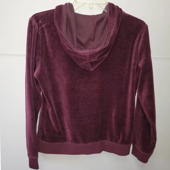 NY&C Velour Sweatsuit Sz M Burgundy Zip Hoodie Wide Leg Pants Set Y2K Athletic - Picture 3 of 14